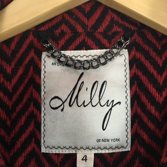 Milly Chevron Red Black Button Up Coat Jacket Women’s Sz 4 - Picture 2 of 2